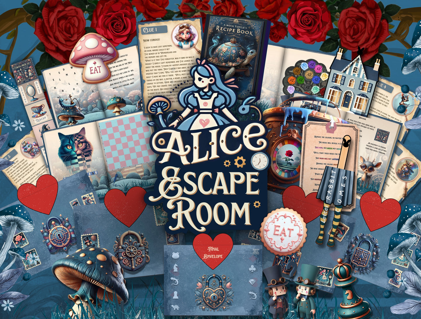 Alice! In Wonderland Escape Room Mystery - Printable DIY Escape Kit