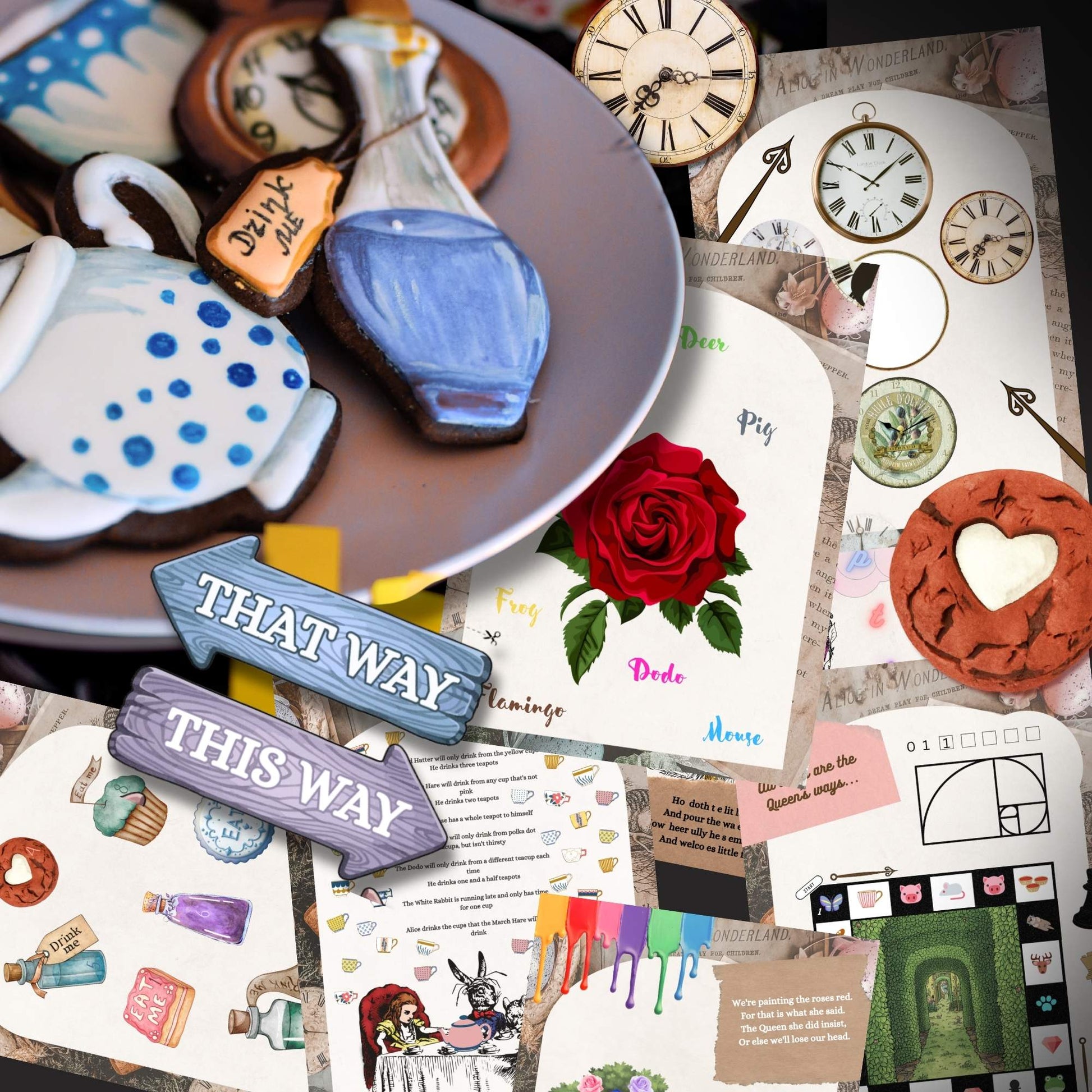 Alice in Wonderland escape room game set up for a birthday party