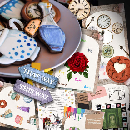 Alice in Wonderland escape room game set up for a birthday party