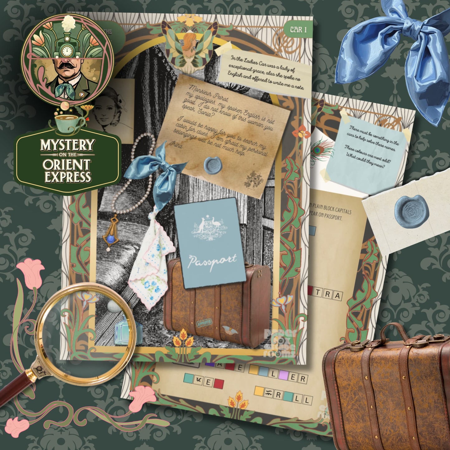 preview of clues from agatha christie parody game 
