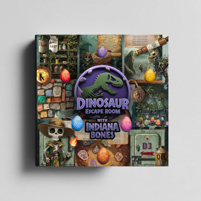 Dinosaur Escape Room with Indiana Bones product image downloadable printable pdf clues and puzzles