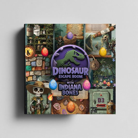 Dinosaur Escape Room with Indiana Bones product image downloadable printable pdf clues and puzzles