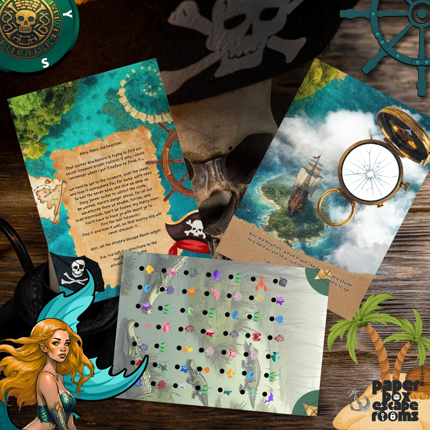 Pirate Escape Room Printable Kit Preview Clues PaperBox Escape Rooms
