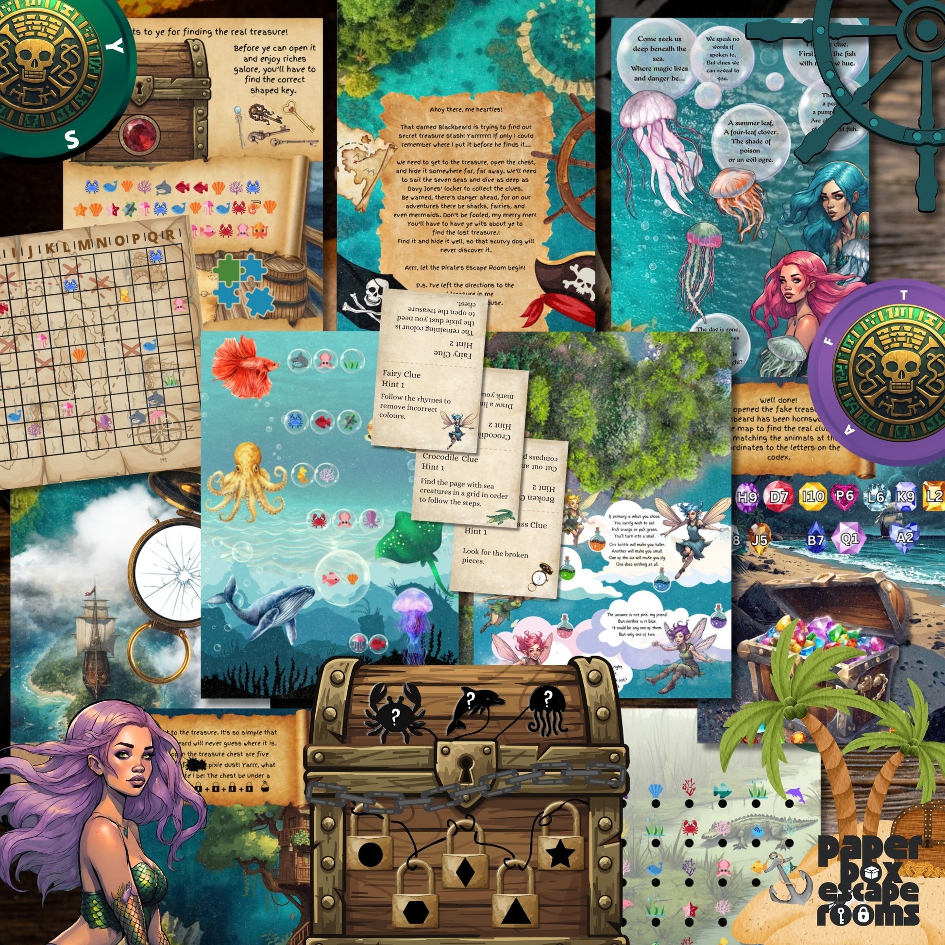 Pirate Escape Room Printable Kit Preview Clues and Assets PaperBox Escape Rooms 