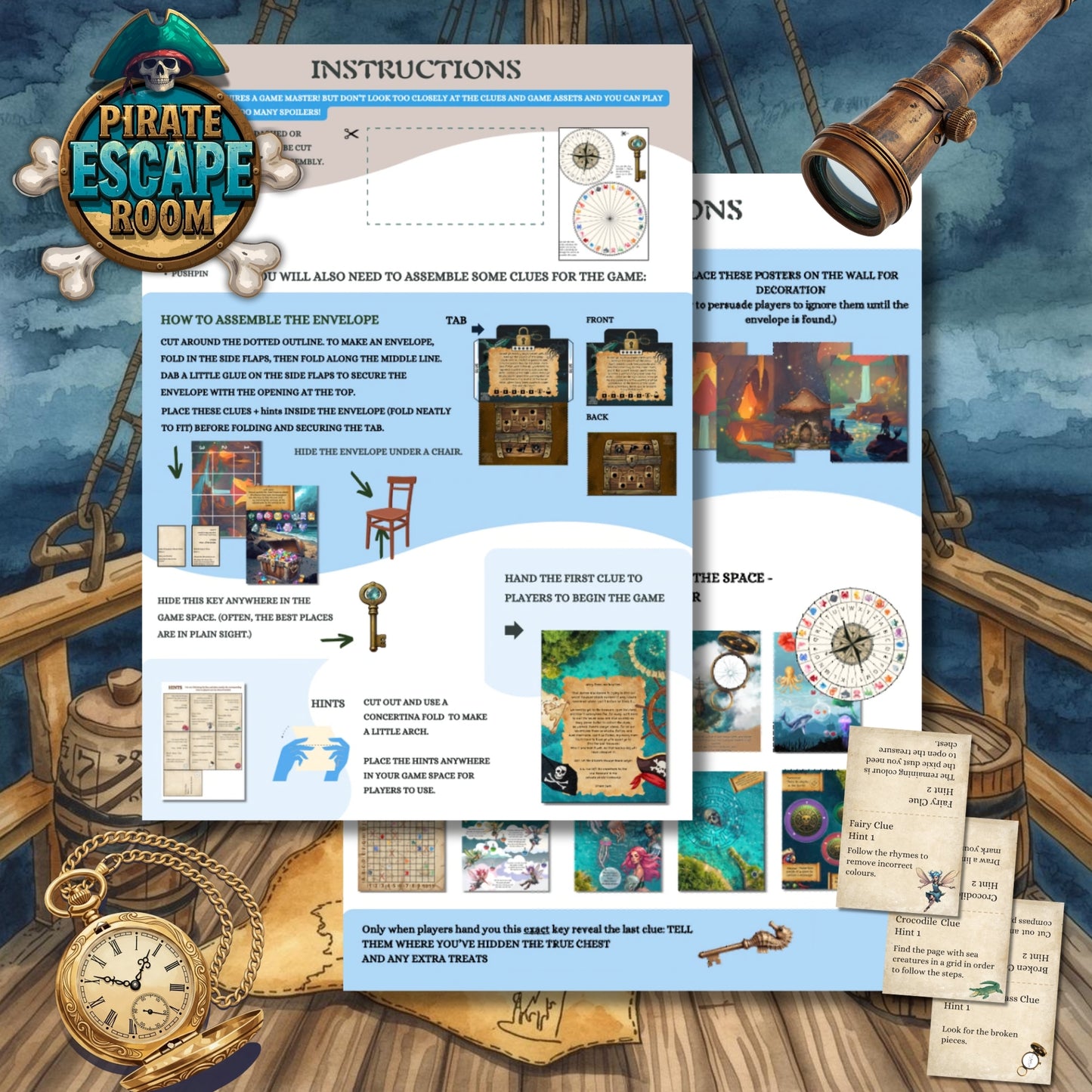 Pirate Escape Room Printable Kit Preview Clues PaperBox Escape Rooms instructions preview