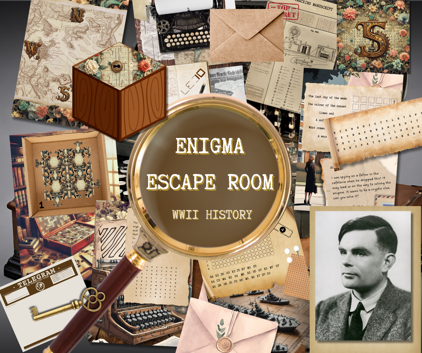 Enigma Escape Room Alan Turing Codebreaker - Escape Room Printable - WWII History Game