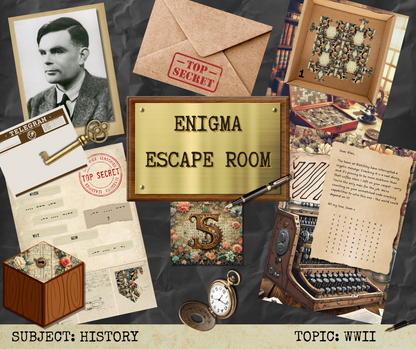 Enigma Escape Room Alan Turing Codebreaker - Escape Room Printable - WWII History Game