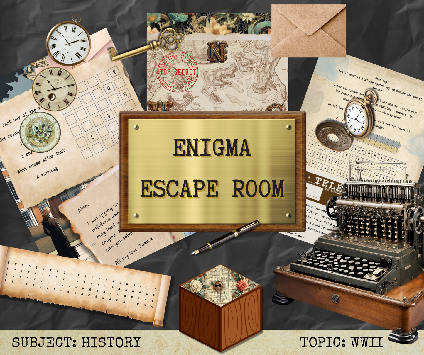 Enigma Escape Room Alan Turing Codebreaker - Escape Room Printable - WWII History Game